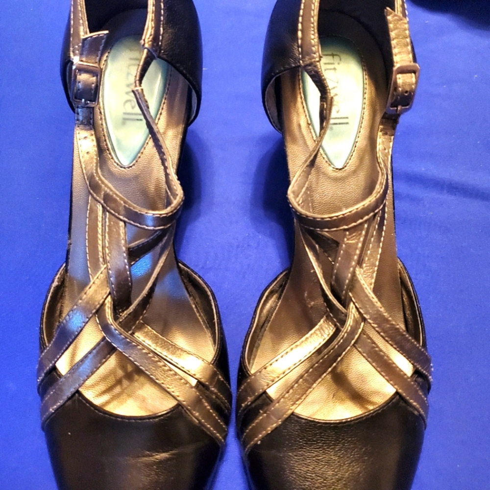 Fitzwell silver and black vintage leather heels